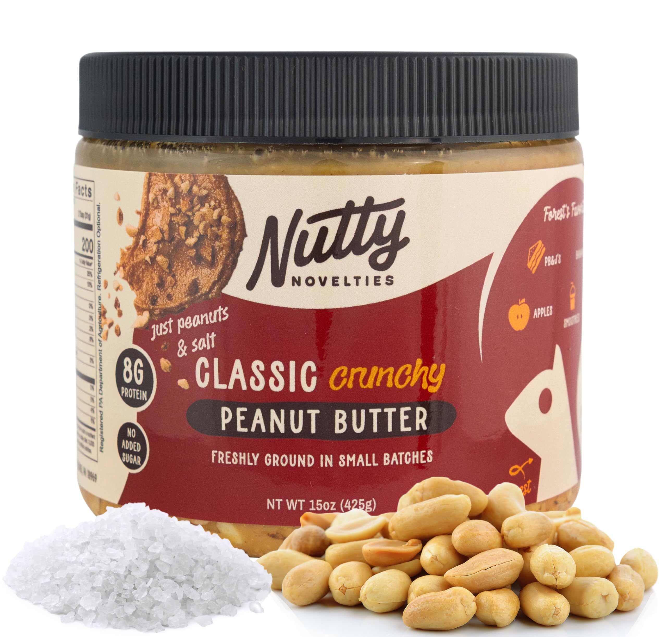 Classic Crunchy Peanut Butter - High Protein, Low Sugar Healthy Peanut Butter - Cholesterol-Free, Vegan & All-Natural Peanuts - 15 Ounces