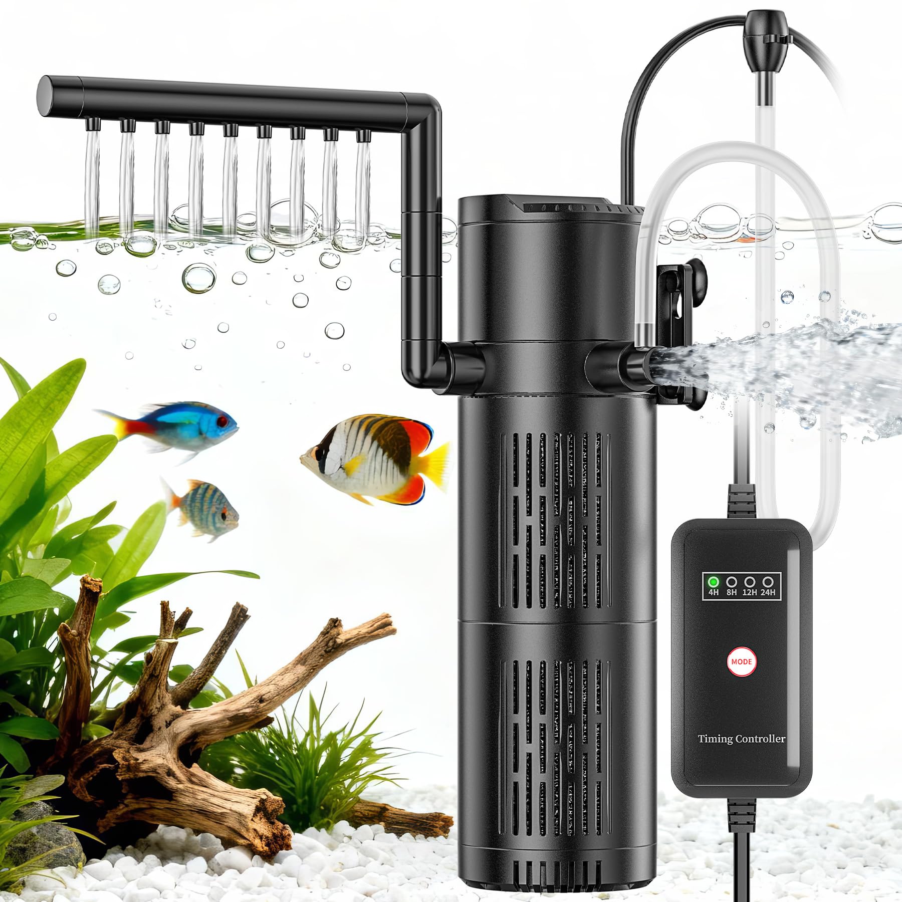 Filtro de Acuario mit 6W UV Esterilizador，5 en 1 Filtro Pecera Interno con Flujo Ajustable para Acuarios de 20-1500 L (800L/H)