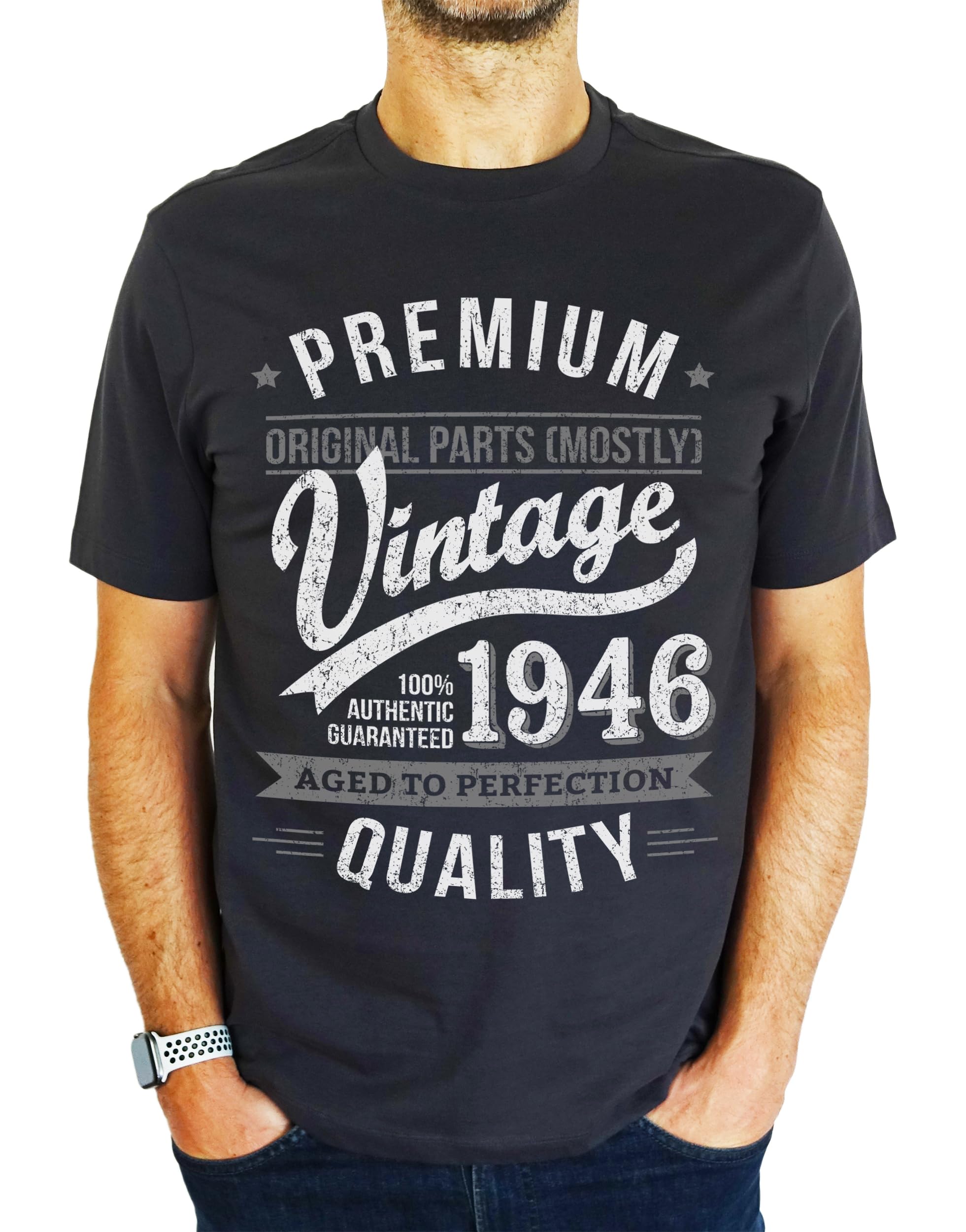 My Generation T-Shirts Men's Charcoal Grey 1946 Premium Vintage Year - Aged To Perfection - 80Th Birthday Gift | Present T-Shirt 2XL