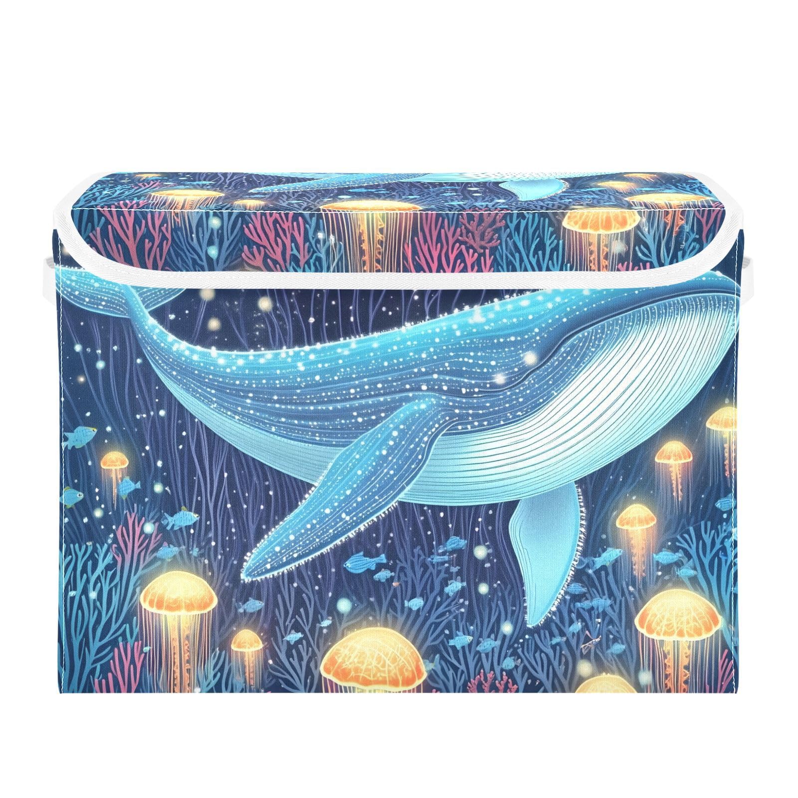 Paniers de rangement pliables baleine et coffre à jouets avec couvercle