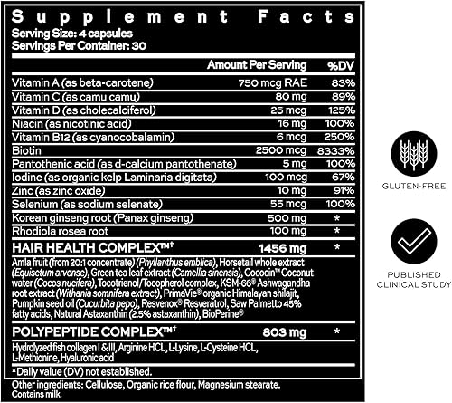 Miniatura 6 de Hush & Hush DeeplyRooted Suplemento capilar para un cabello más fuerte y saludable - Píldoras de crecimiento capilar de colágeno para hombres y