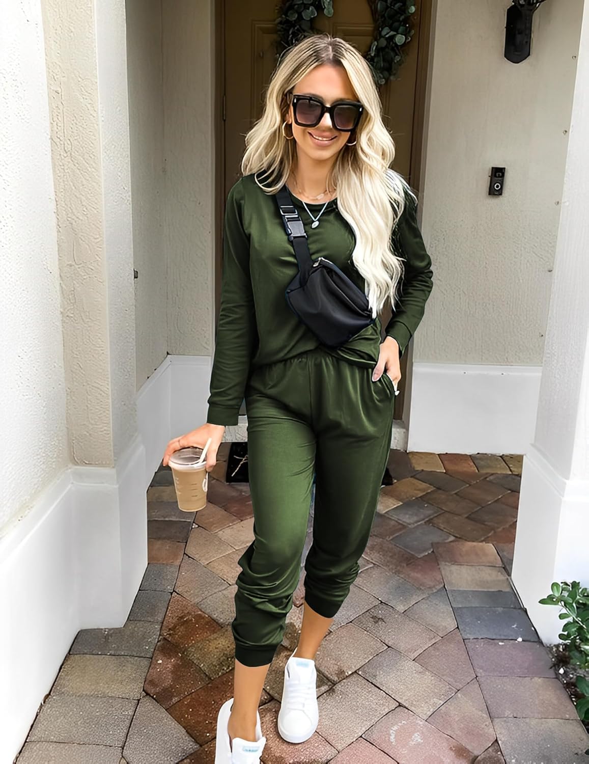 Ekouaer Women's Pajama Sets Casual 2Pcs Sleepwear Long Sleeve Pullover Tops Long Joggers Pants with Pockets - Image 2