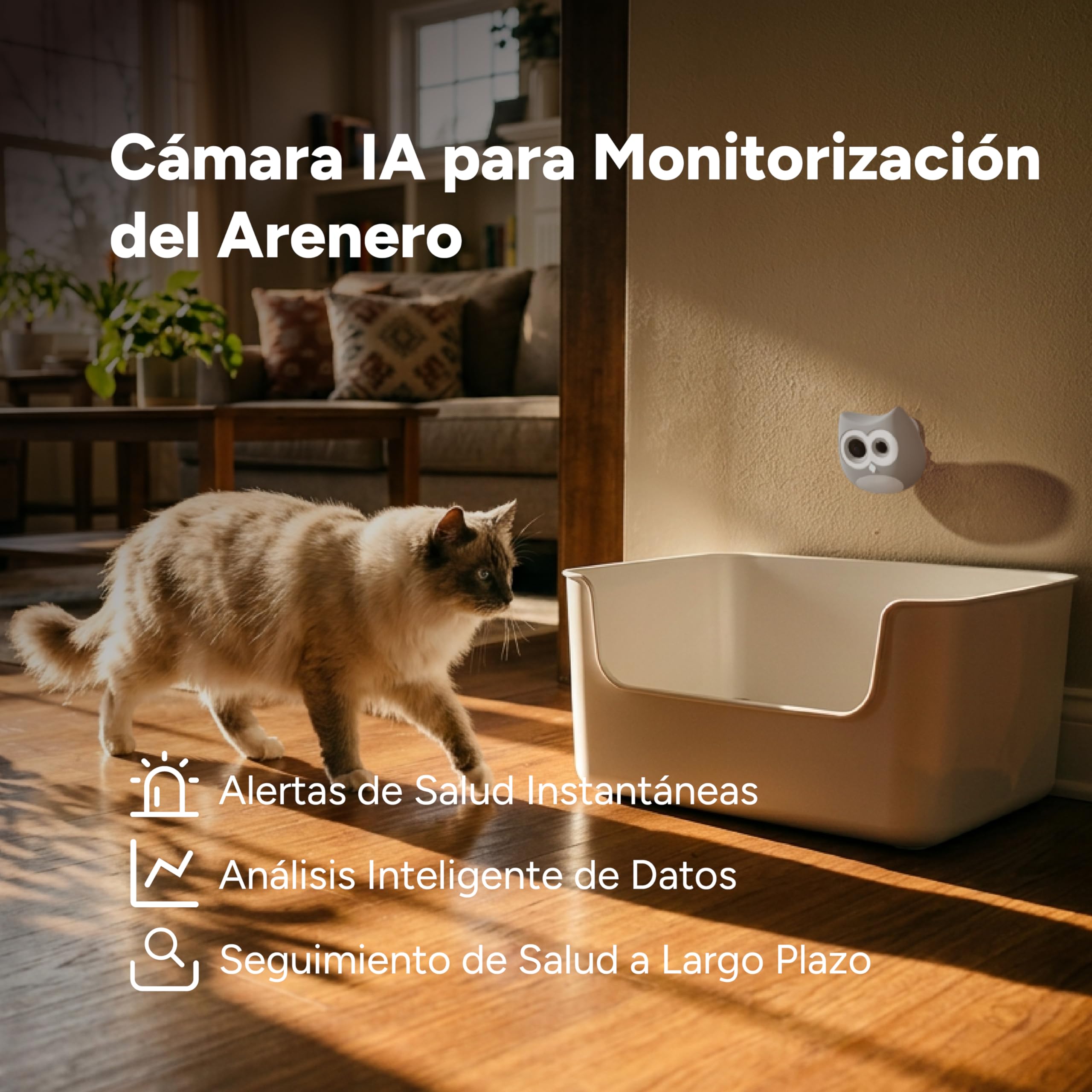 LitterLens Cámara para Arenero con App, Monitorización de Salud con IA y Alertas, Seguimiento de Orina y Heces, Reconocimiento Multi Gato, Compatible con Todo Tipo de Areneros (Rosa)