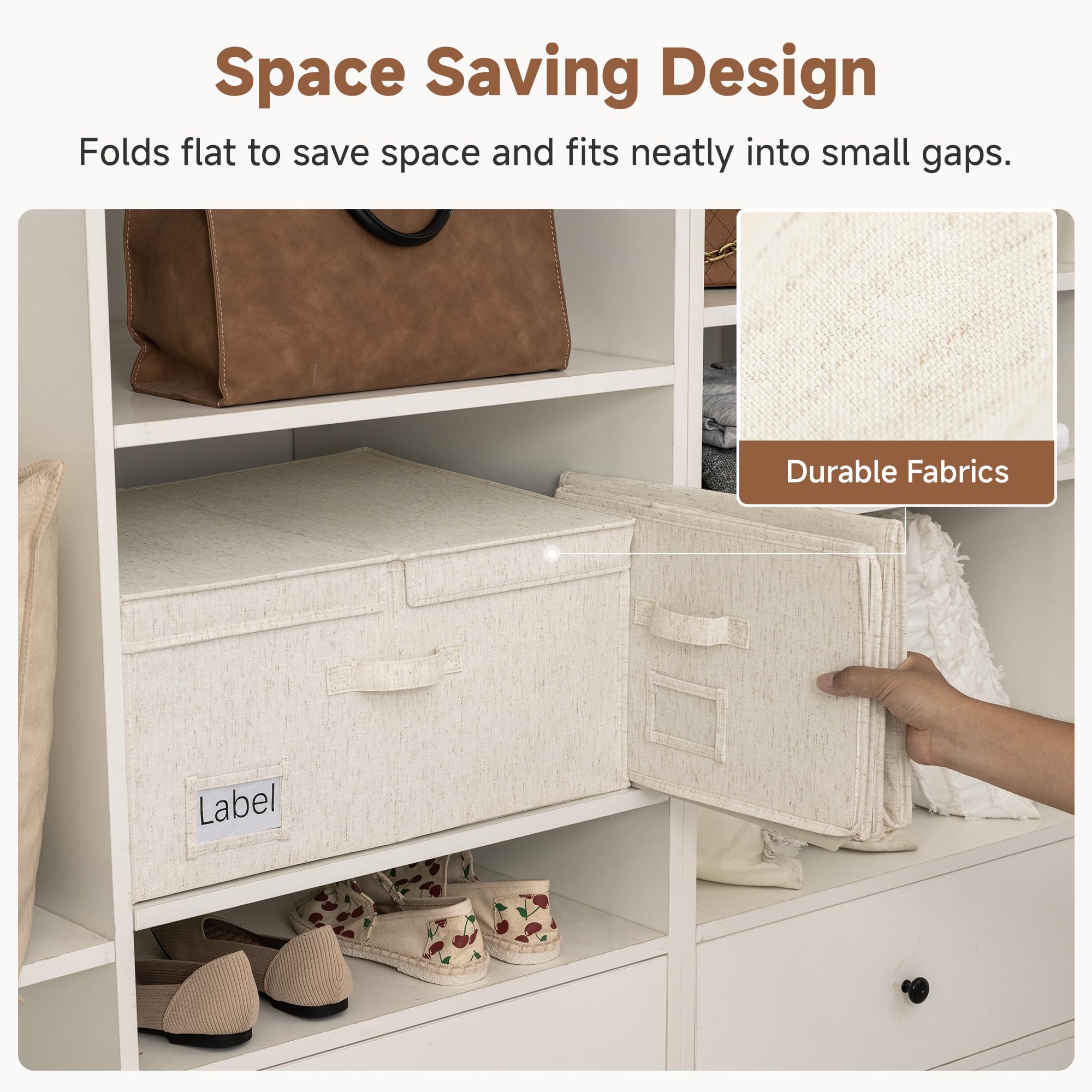 StorageWorks Scomparti extra grandi con coperchi, organizer decorativo da 55 l, con divisorio, scatole in tessuto con manici, beige, confezione da 2