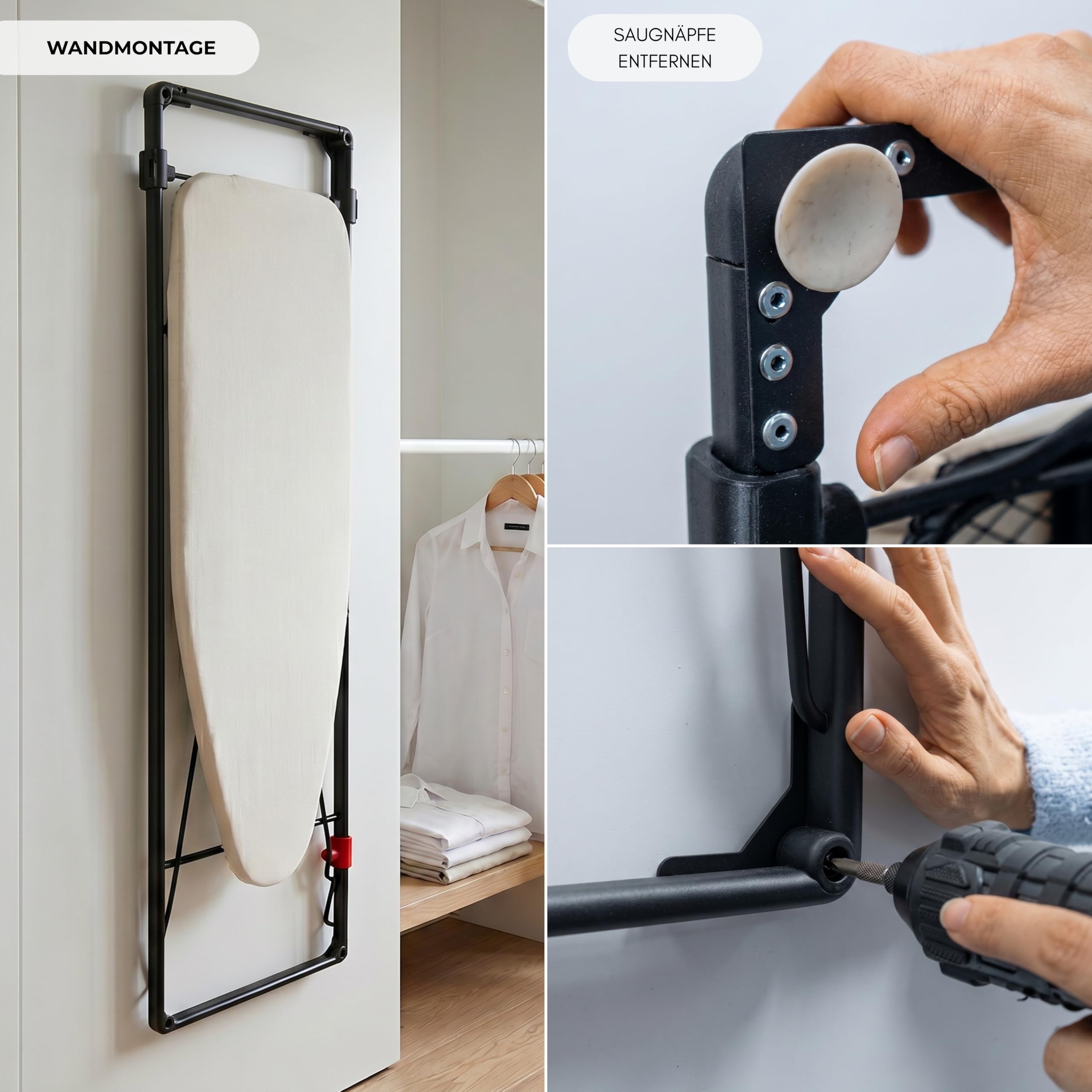 Erreke Bügelbrett klappbar für Wand oder Tür, platzsparend, Robust, Elegant | robuste Struktur mit Metallgitter. Inkl. Baumwollbezug. Ideal für Waschküche oder Schlafzimmer. Leicht zu Verstauen