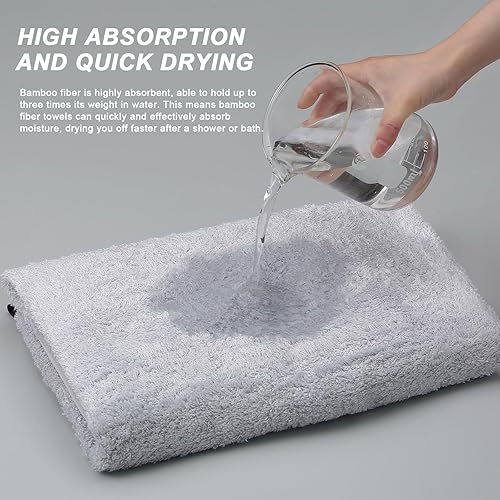 Miniatura 4 de Toallas de baño de viscosa hechas de algodón de bambú, 27 x 54 pulgadas, toallas naturales ultra absorbentes para baño (juego de 6 piezas) (gris