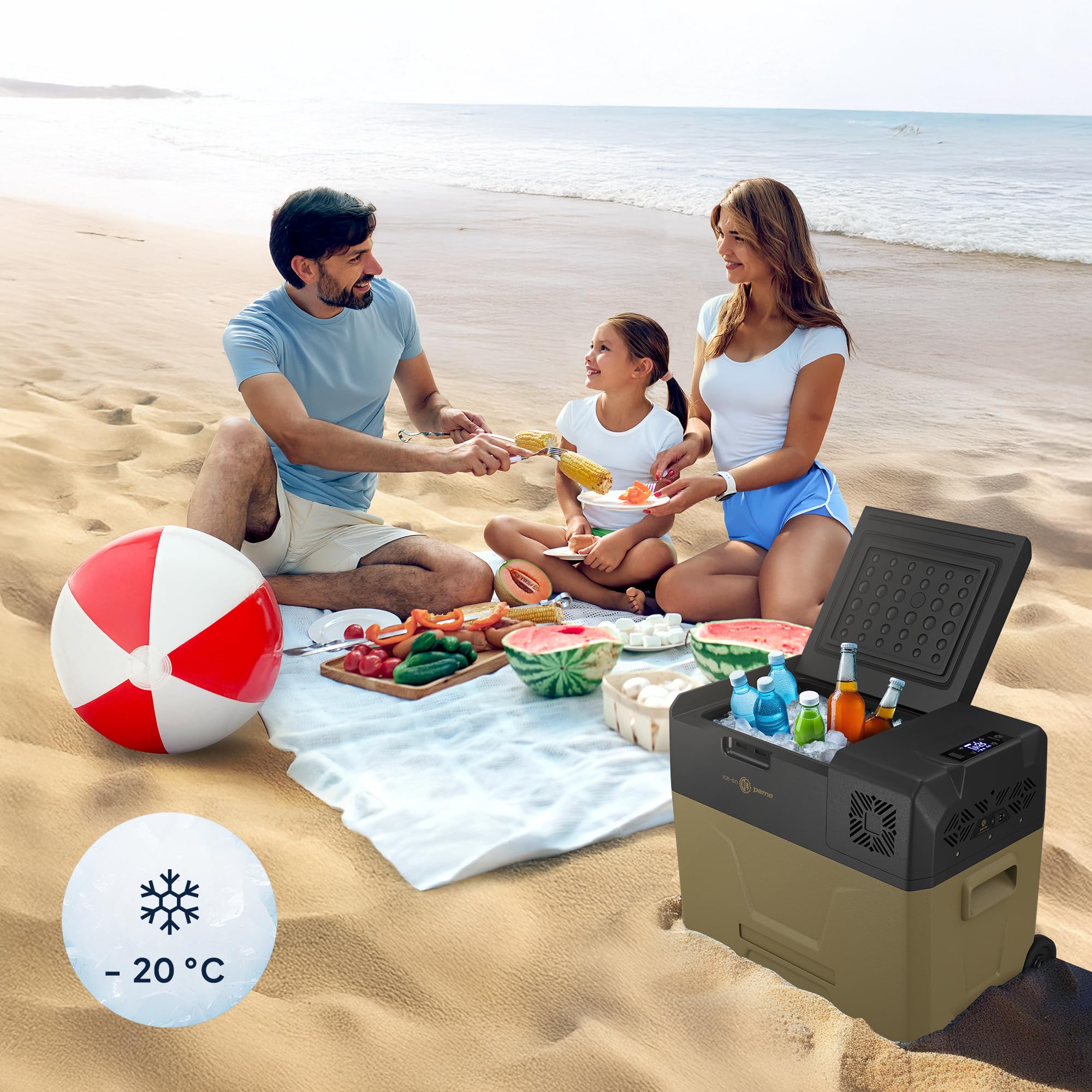peme Expedition Elektryczna Lodówka Kompresorowa 27-39 L - Chłodziarka i Zamrażarka, Chłodzenie -20°C, Podwójne Zasilanie 12V/24V & 230V, Aplikacja Bluetooth, Tryb Eco, do Samochodu, Kempingu