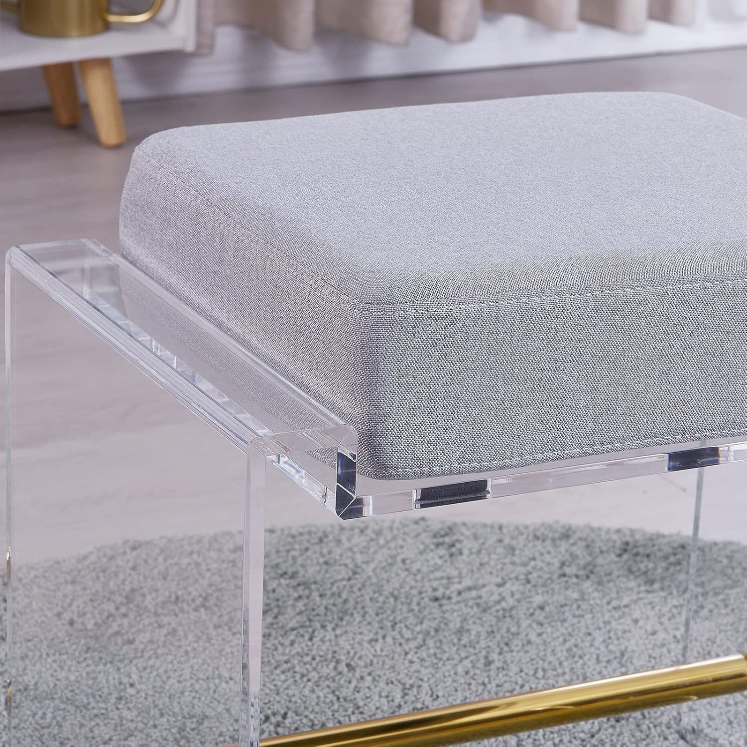 LIKENOW Furniture Acrylic Ottoman,Vanity Stool,Foot Rest Ottoman with Cushion for Living Room Makeup Room,Office,Hotel,Rectangular,Modern,Small,19.5''x13.4''x17.7'' High,15.9 Lbs
