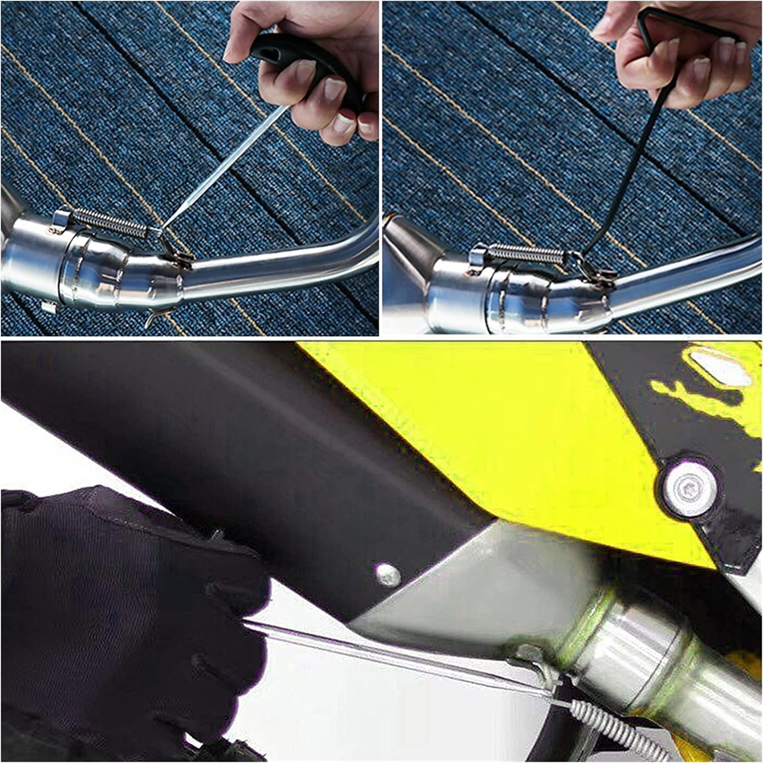Universal Motorcycle Stainless Steel Exhaust Pipe Stand Spring Hook Towing Tool Motorcycle Accessory (Color: B 01) (AB Set)