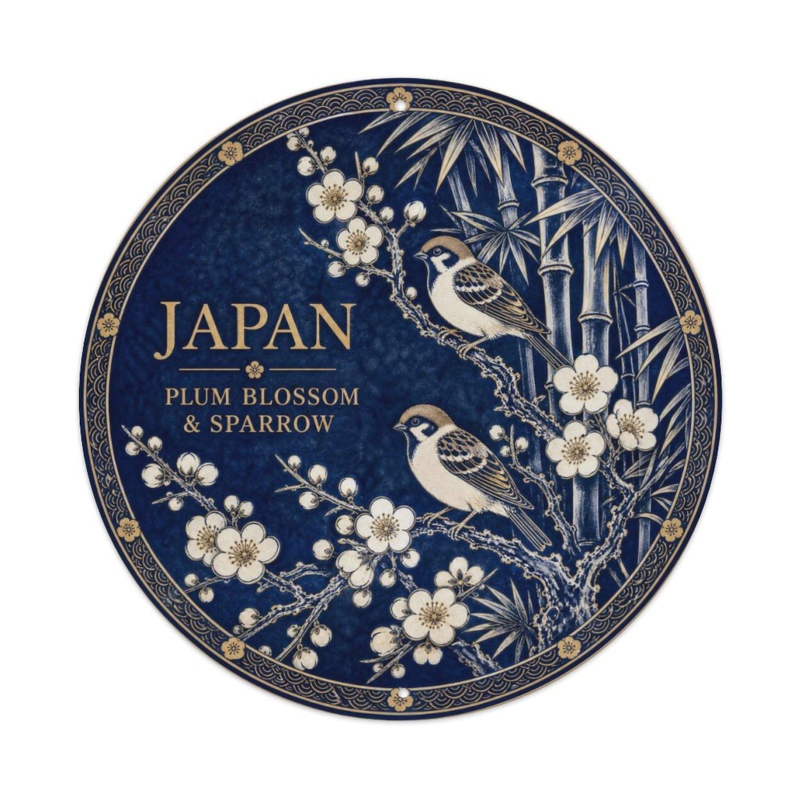 Olyhtr 8X8inch Classic Style Arita Japan Plum Sparrow Ceramic Folk Pattern Metal Tin Sign