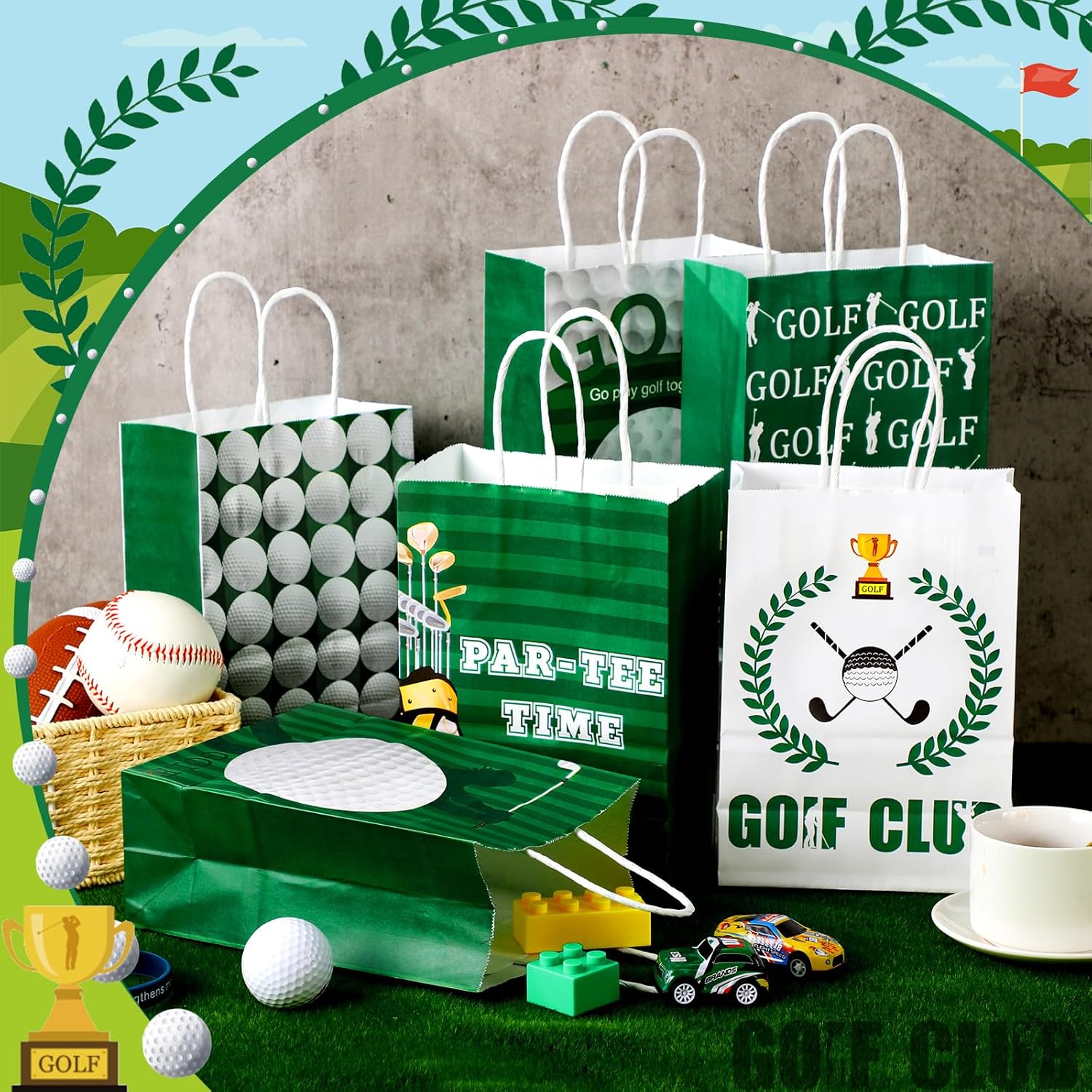 Outus 24 Pcs Golf Party Favor Bags Golf Goodie Gift Wrapping Paper Bags with Handles Portable Sports Ball Candy Treat Pouch for Birthday Party Decorations Supplies - Image 3