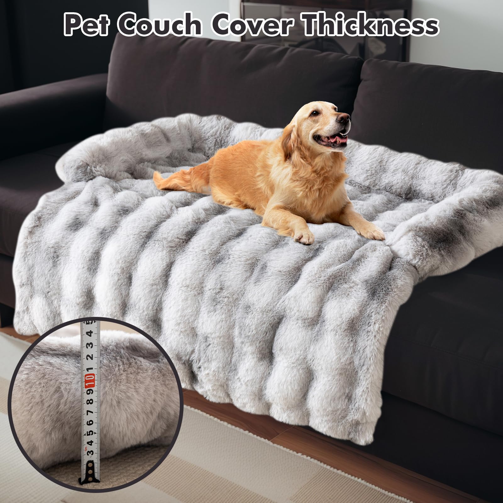 OKYUK Dog Bed,Comfortable Dog Basket, Dog Sofa, Sofa Cover, Hand Washable, Non-Slip, Suitable for Dogs (Grey Gradient Shaggy - Image 3