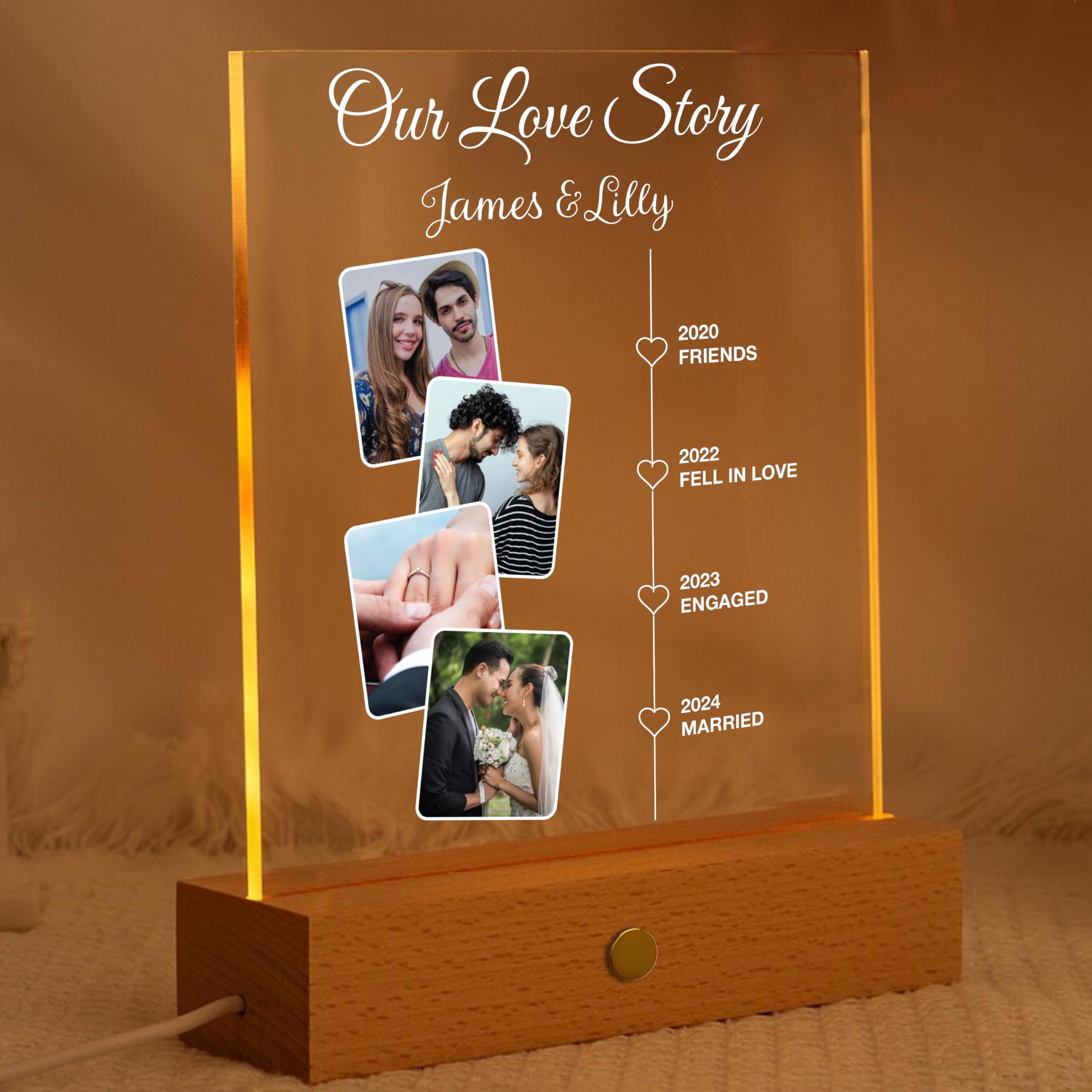 Star Online Personalised Valentines Gifts for Him Men Women Acrylic Night Light Photo Plaque Gifts for Boyfriend Girlfriend Wedding Anniversary Presents (Love Story)