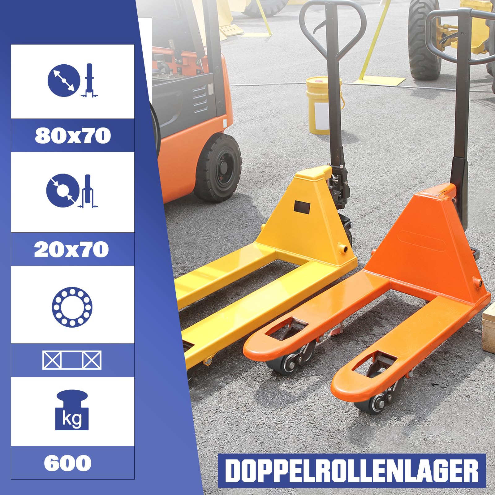 Satz mit 4 Hubwagenräder Gummi 80x70mm mit Kugellager, Hubwagenrolle Gummirollen Achse 20 mm für Palettenhubwagen, Maximale Belastung: 600 KG