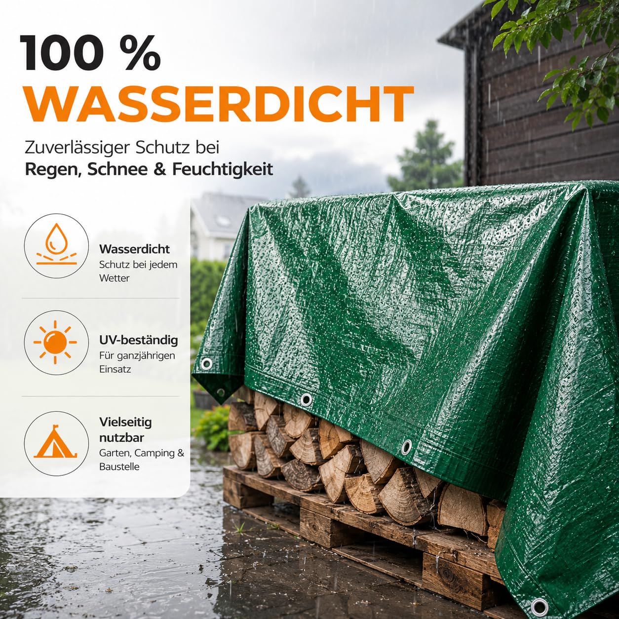 Plandeka okryciowa 3 x 4, 200 g/m², zielona – plandeka z oczkami, wodoszczelna, plandeka ogrodowa i plandeka ochronna, plandeka uniwersalna – zielona, plandeka budowlana pod namiot – z tkaniny – na