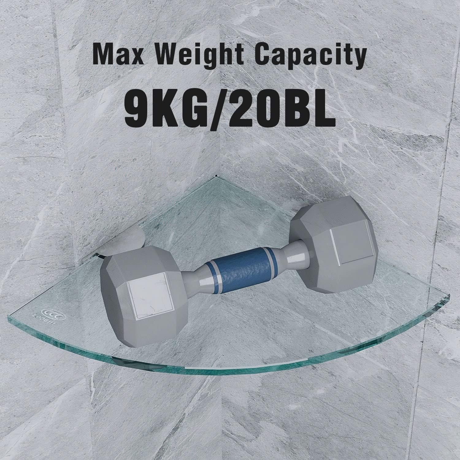 Set of 3 Shower Wall Mount Tempered Glass Shelves - Corner Shelf for Shower Organizer, No Drilling, Adhesive Mount