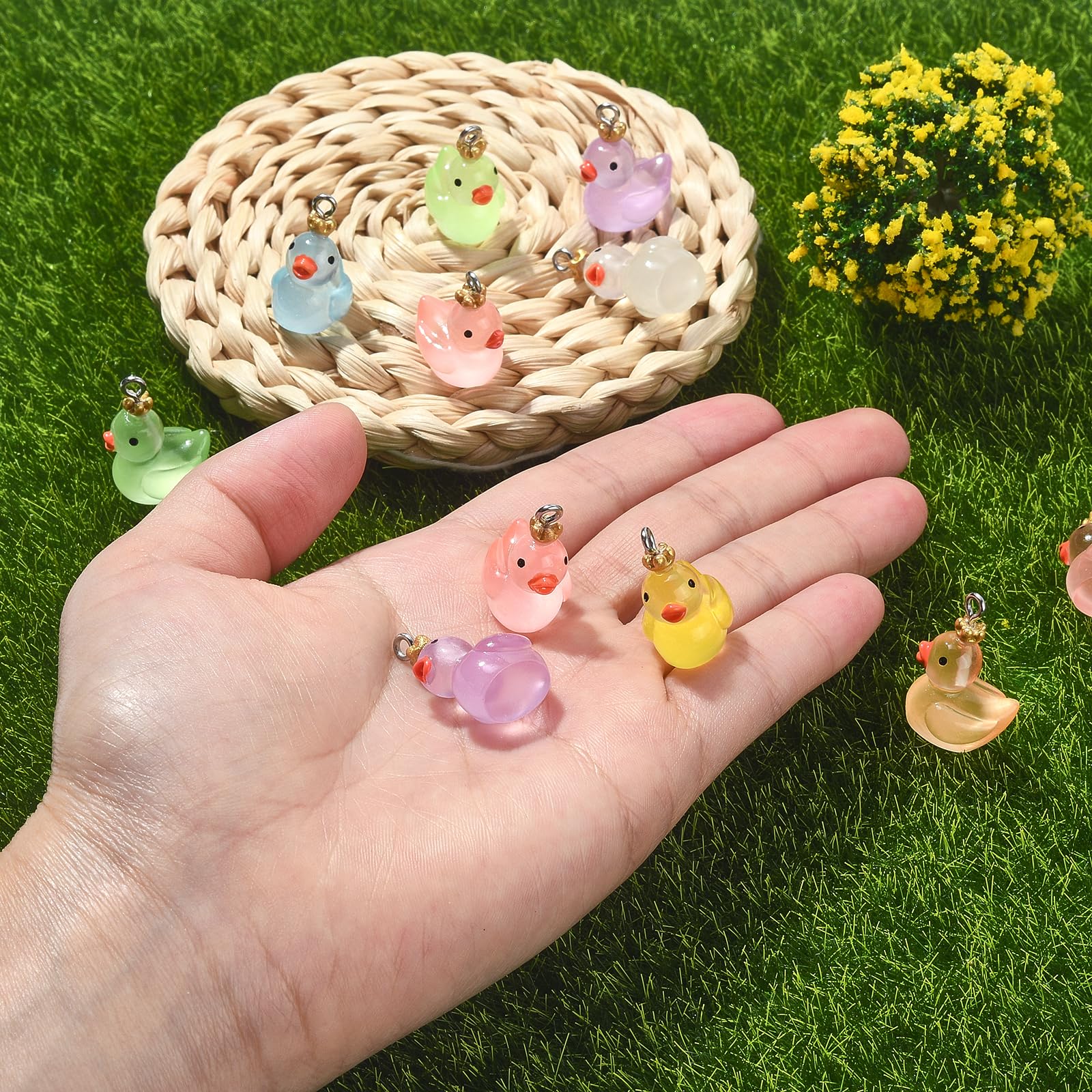 40 ciondoli in resina a forma di anatra con corona, statuette in miniatura, graziosi ciondoli a forma di animale, per bracciali, collane, orecchini, gioielli fai da te, Acciaio inossidabile