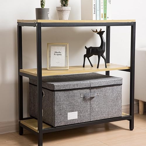 Miniatura 208 de PRANDOM Contenedor de almacenamiento plegable con tapa, caja de almacenamiento plegable de tela, cesta organizadora con tapa, para el hogar, Beige