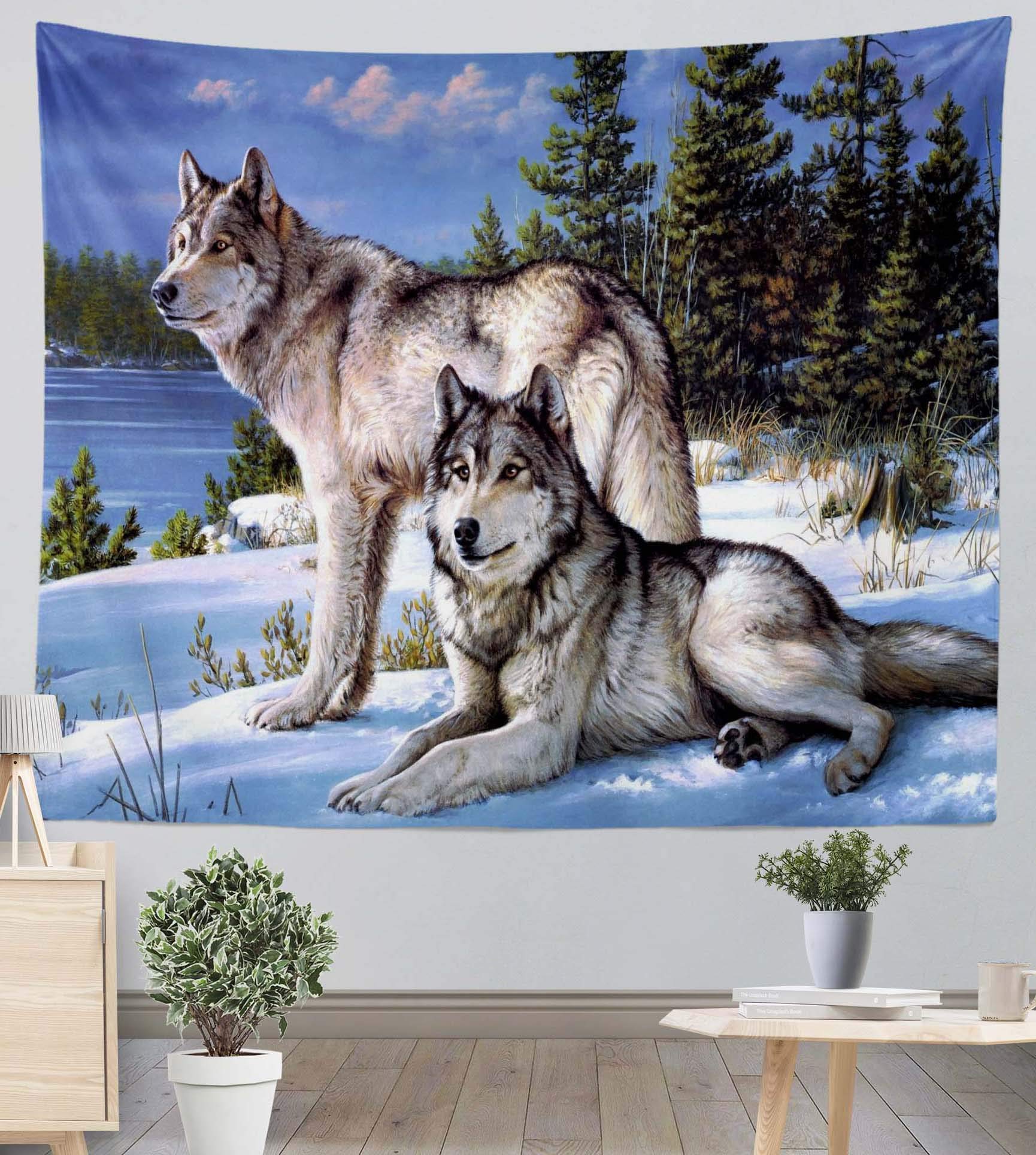 Olivesleep Multi 7 Tapestry Snow Wolf Wall Hangings,Art Decor Home Dorm,Living Room,Bedroom Tapestries(,130X150cm) 150Cm