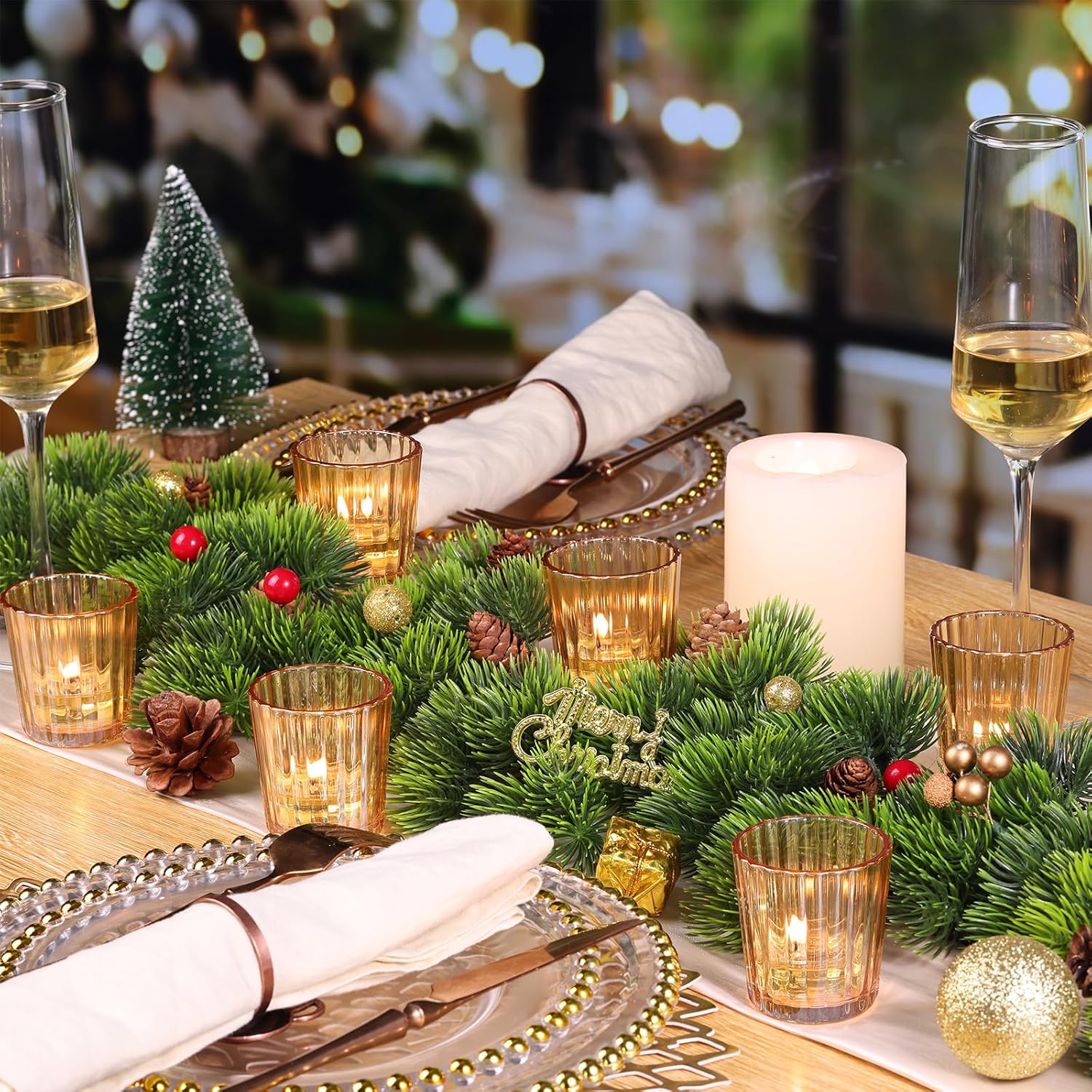 NITIME 24PCS Vintage Ribbed Gold Votive Candle Holders, Glass Candle Holder for Wedding Decorations, Tealight Candle Holder for Table Centerpiece, Diwali, Home and Party Decorations