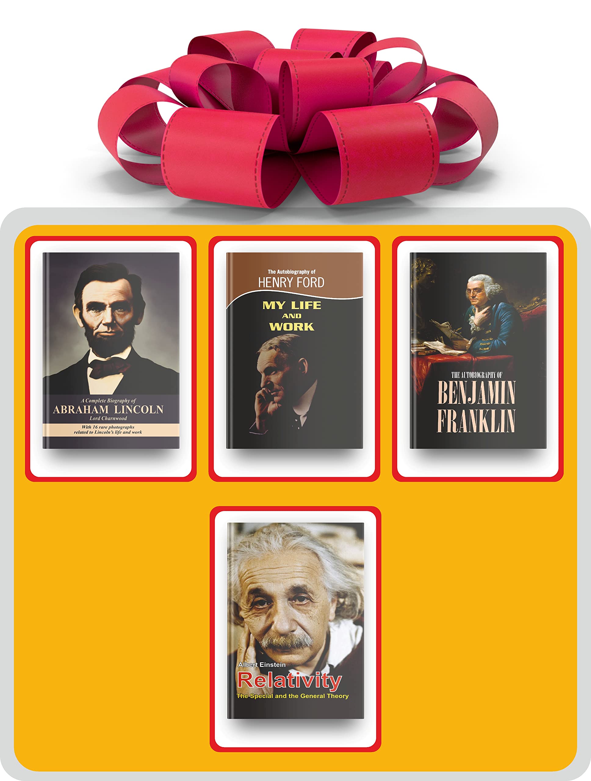 Most Exclusive Non Fiction Books Bestsellers Set Of 4- Benjamin Franklin Autobiography, Life And Work Autobiography Of Henry Ford, Relativity By Einstein, Abraham Lincoln Autobiography Book