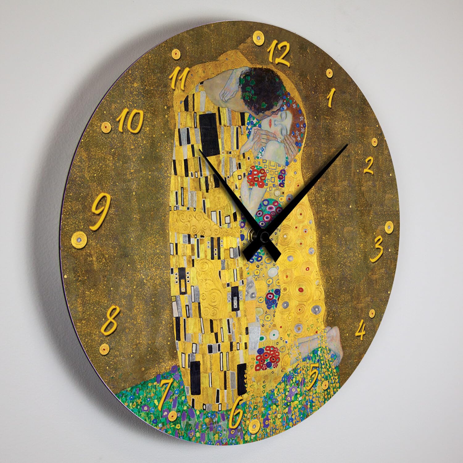 Giallobus - Reloj de línea Basic - Gustav Klimt - El Beso - Madera de MDF - Basic 30x30 - Mecanismo silencioso - Listo para Colgar - Modernos