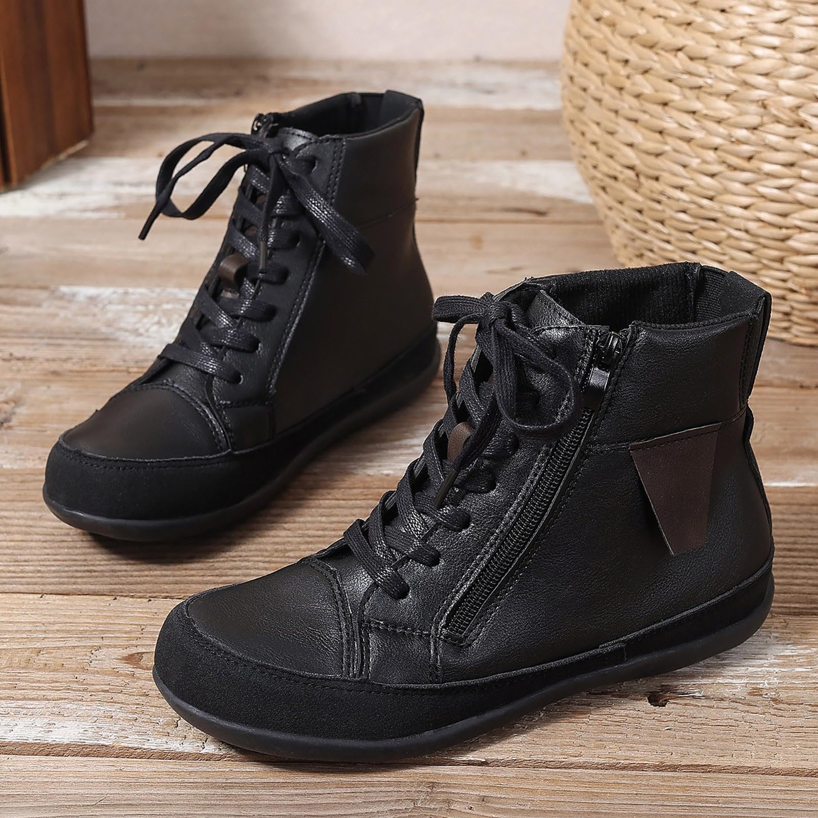 Cocila Botines Casuales para Mujer con Cremallera Lateral Y De Goma Ante. Zapatillas Invierno Botas Planas Piel Tacon Fino Barefoot Cuña Casual Nieve Hombre Agua Moto Calzado Cordones Serraje