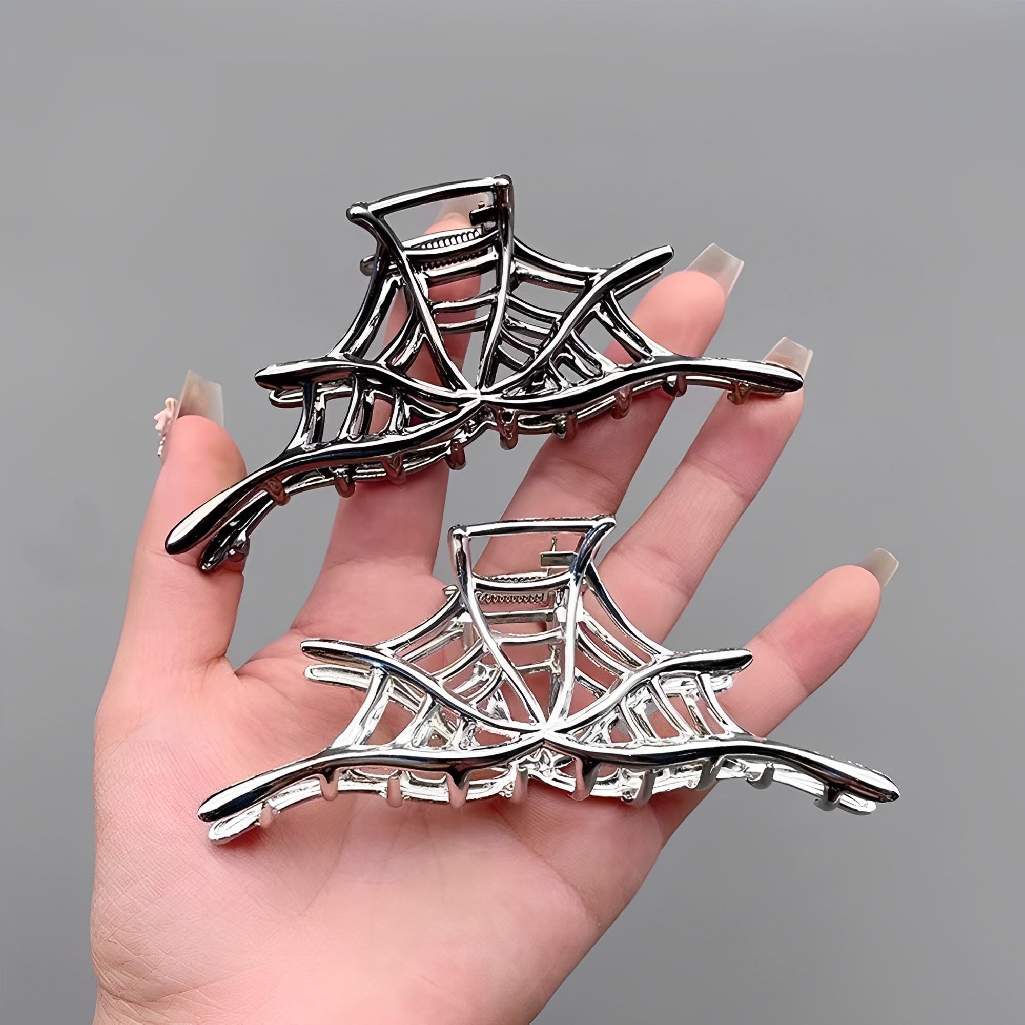 Finyoffiy 2Pcs Spiderweb Hair Clips Halloween Accessory for Women & Girls Strong Hold Non-Slip Hairpins Perfect for Cosplay & Day of the Dead Decoration Black Metal Spider Claw (Spiderweb) - Image 2