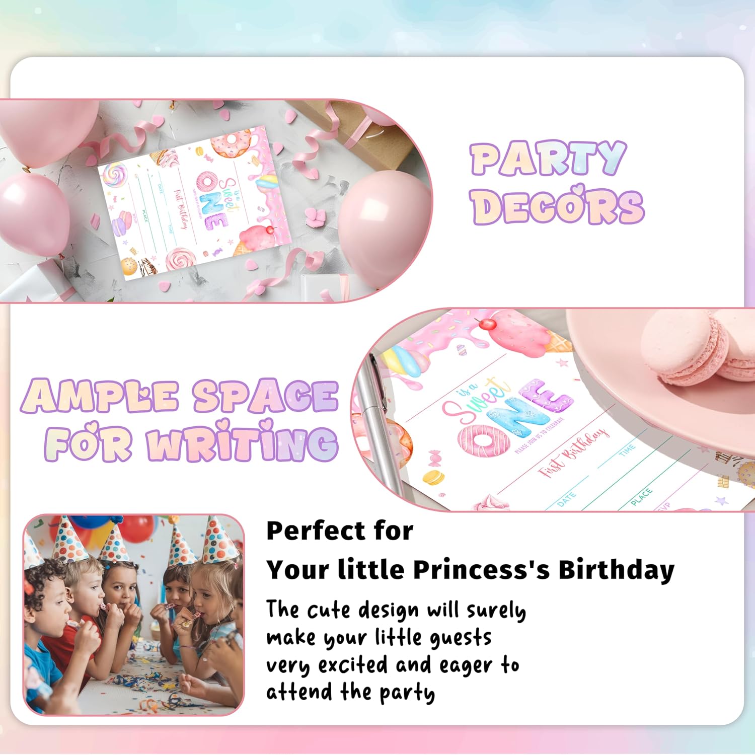 Sweet One 1St Birthday Party Invitations for Girls, 5"×7" Donut Birthday Invitation for Party Favors Decorations -25 Cards with Envelops (A14)