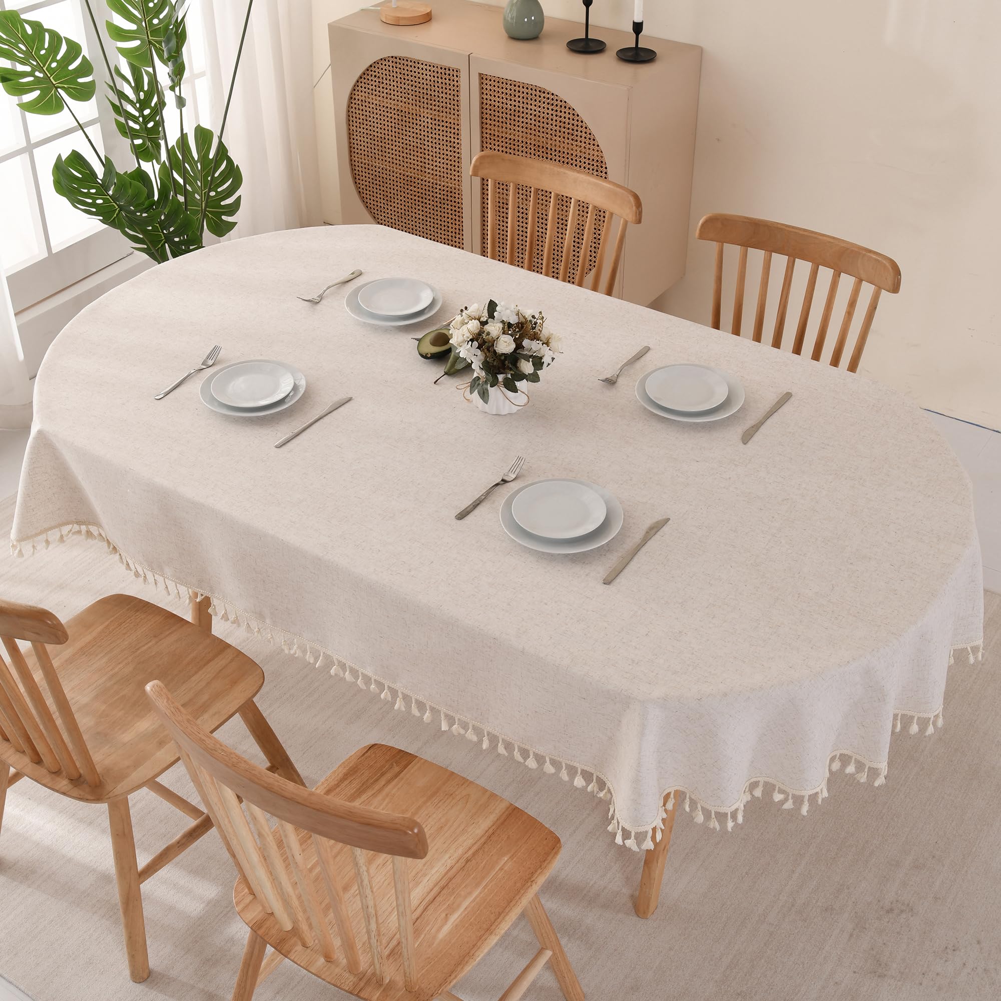 Ovaal Katoen En Linnen Kant Tafelkleed Met Afgeronde Hoeken Stofdicht En Waterdichte Home Party Decoratie Ovale Eettafel 126 * 170 cm