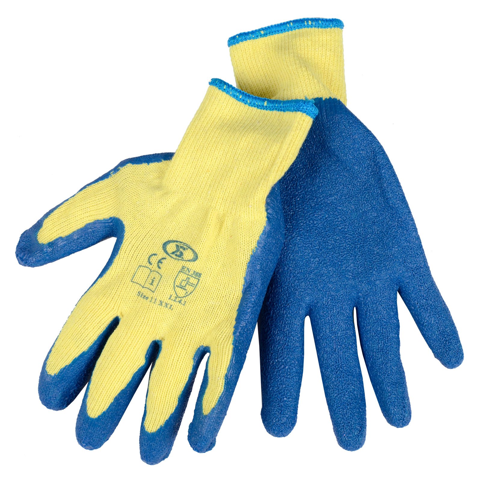 XS-Stock 12 Pairs Of Builders Gardening DIY Latex Coated Work Gloves - Blue (Size 11)