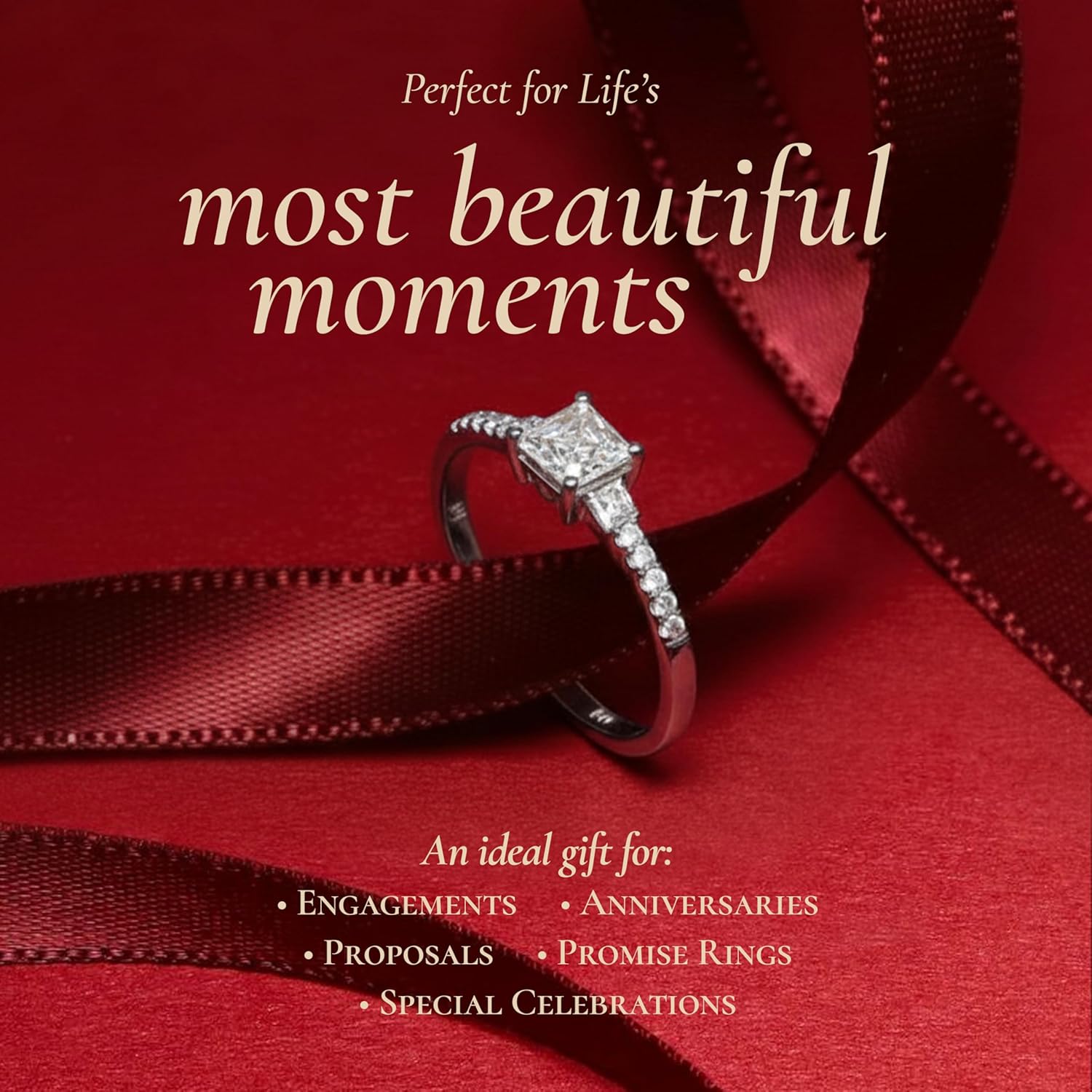 Ioka - 14K Solid White Gold 1.5 Ct. Princess Cut 3 Stone CZ Engagement Ring With Stones in Band - Size 4 - Image 5