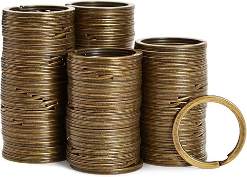 Miniatura 9 de Bright Creations Llavero de latón  100 unidades, 1.2 pulgadas de diámetro exterior, acabado de latón antiguo, anillos de llavero resistentes para