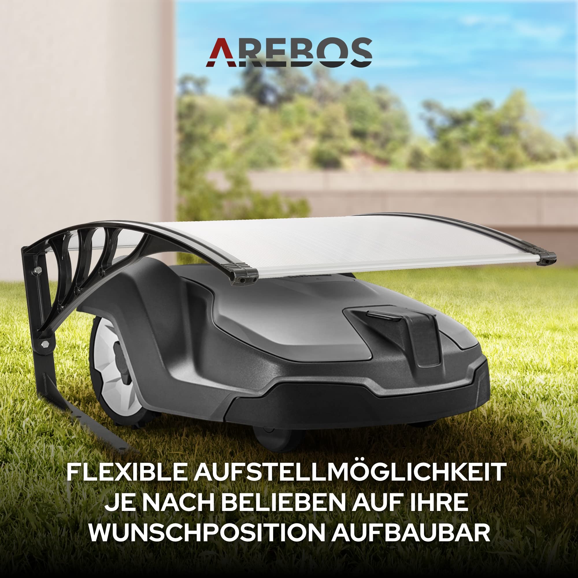 Arebos Mähroboter Garage | Rasenmäher Rasenroboter Automower | Carport 102 x 79 x 46 cm | Witterungsbeständig + UV-Schutz | mit Metallfüßen | Überdachung | inkl. Montagematerial