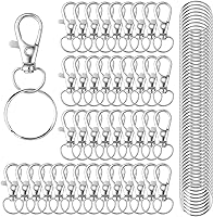 100PCS Silver Metal Swivel Lobster Claw Clasps Keychain Hooks with Key Rings - Durable for Crafts, Lanyards, Jewelry Making