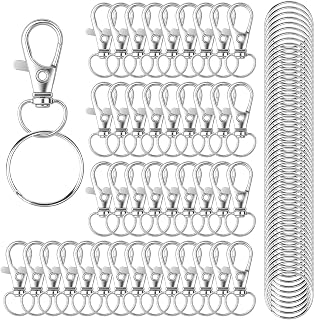 100PCS Silver Metal Swivel Lobster Claw Clasps Keychain Hooks with Key Rings - Durable for Crafts, Lanyards, Jewelry Making