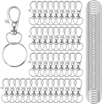 HXSEMAYIG 100PCS Keychain Hooks with Key Rings,Metal Swivel Lobster Claw Clasps, for Keychain Clip Lanyard, Jewelry Making, Crafts Silver