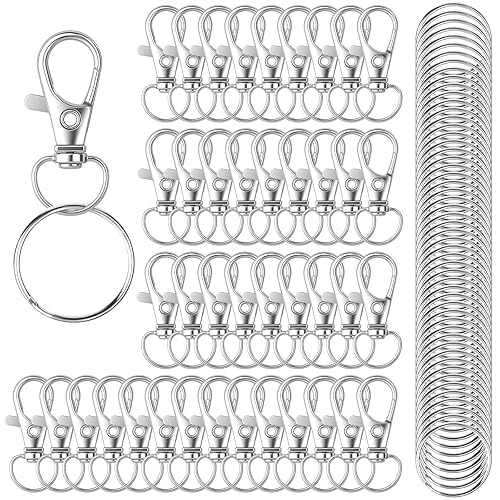 HXSEMAYIG 100PCS Keychain Hooks with Key Rings,Metal Swivel Lobster Claw