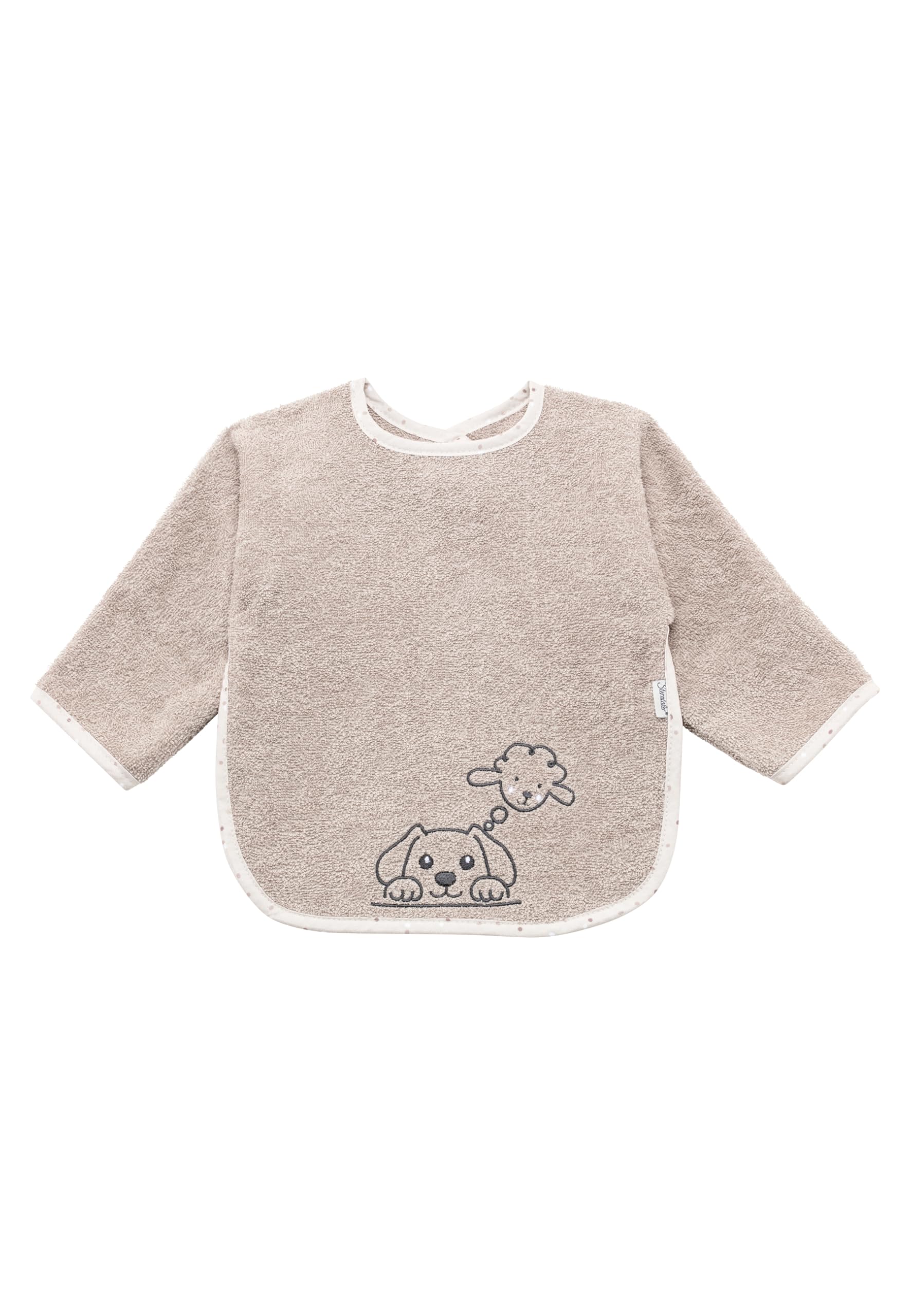 Sterntaler Frottee Ärmellätzchen Bauernhof - Baby Lätzchen mit Ärmel aus saugfähiger Baumwolle mit Stickerei und praktischem Druckknopfverschluss, sandfarben