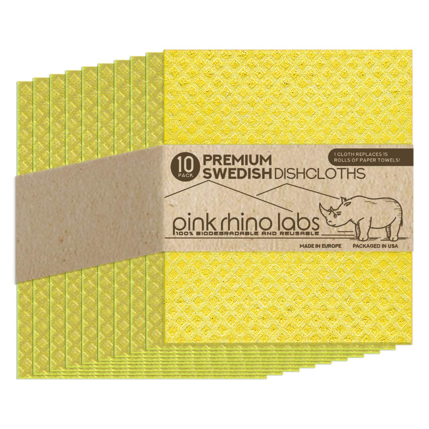 PINK RHINO LABSSwedish Dishcloths for Kitchen 10 Pack – Reusable Swedish Dish Towels: Replace Cellulose Sponges for Kitchen Cleaning, Dish Towels for Drying Dishes, Paper Towel Alternative & More