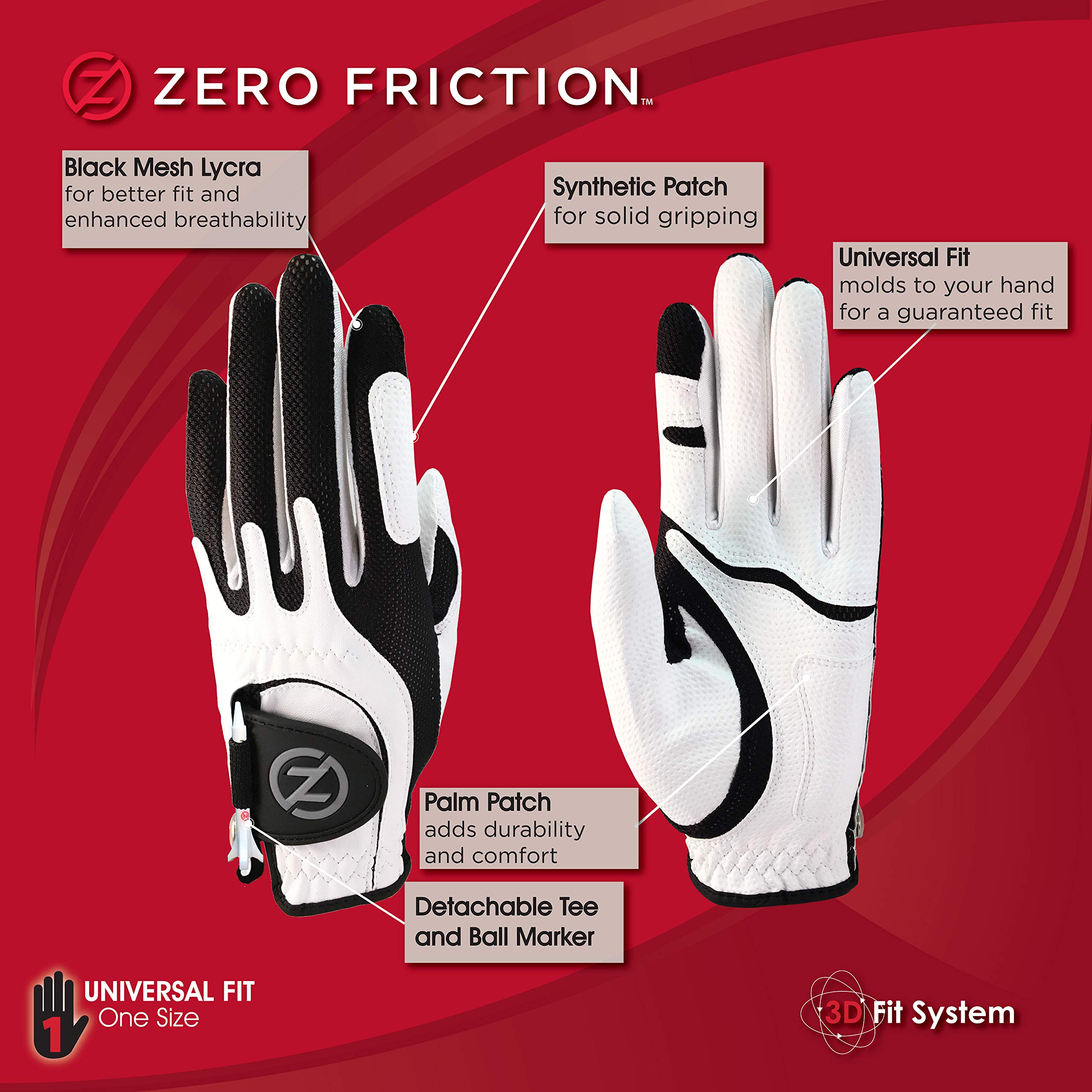 ProsourceFit Zero Friction Lot de 2 Gants de Golf synthétiques pour gaucher Taille Unique Blanc
