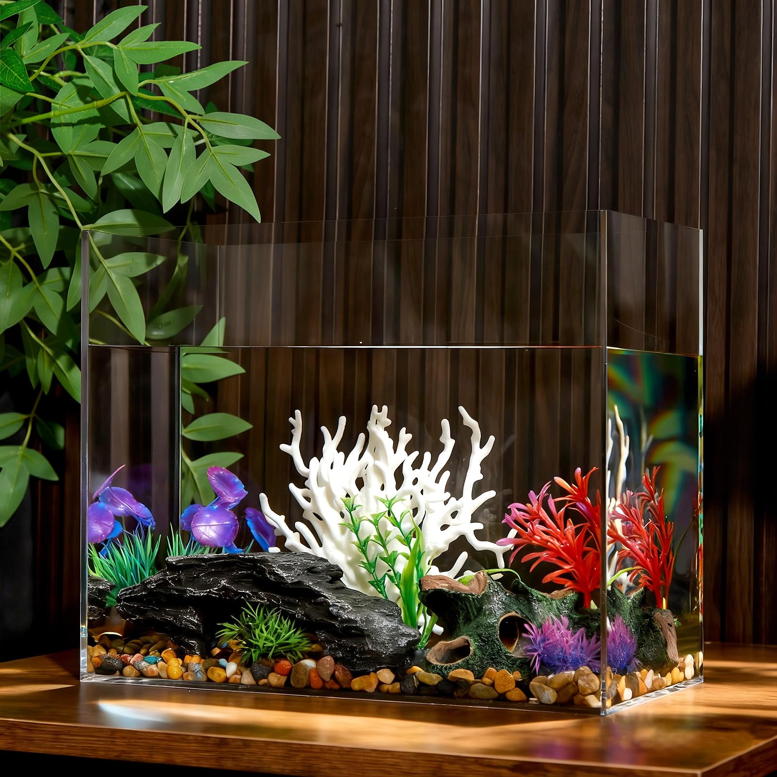 Aquarium en acrylique avec tapis, pour élever des poissons Betta, des poissons rouges, des escargots, des serpents, des crevettes et des plantes aquatiques, facile à entretenir