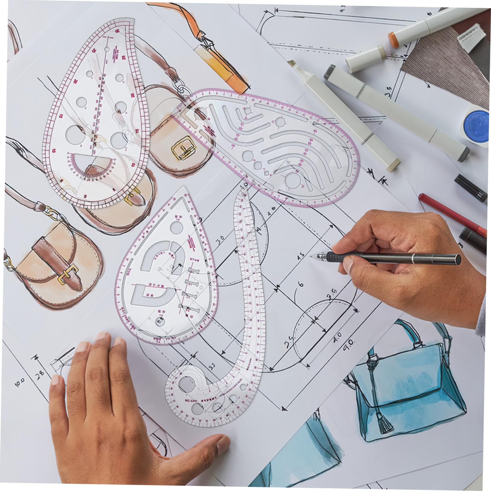 Hohopeti Kurvenlineal Satz aus Kunststoff für Nähen mit Flexiblem Leichtem French Curve Design Nähzubehör zum Schneiden und Vorlagen Erstellen