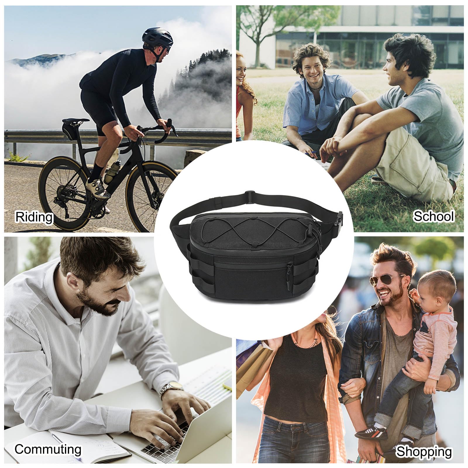 FANDARE Ultraléger Sac Poitrine Homme Sacs Bananes de randonnée Sacoche Sac à Bandoulière Sacs Banane Running Sac Banane pour Homme Sacs à Dos porté Travers Sac d'Epaule Moto Sling Bag Noir