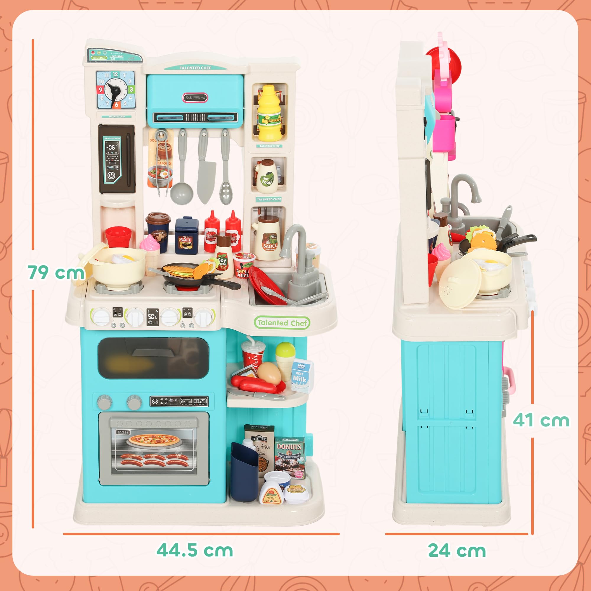 AIYAPLAY Cucina Giocattolo per Bambini 3-6 Anni, 44.5x24x79 cm Verde | 92 Accessori, Suoni Realistici, Gioco per Bambini, in PP, PE e ABS