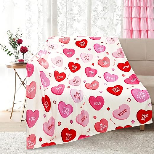 Throw Blanket Super Soft Cozy and Plush for Couch and Chair Valentines Day Blankets and Throws Love Heart Blanket (50" x 60")