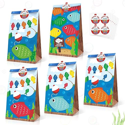 Paquete de 24 bolsas de golosinas para dulces de pescador para niños, carrete de cumpleaños, diversión para fiestas, suministros de decoración con