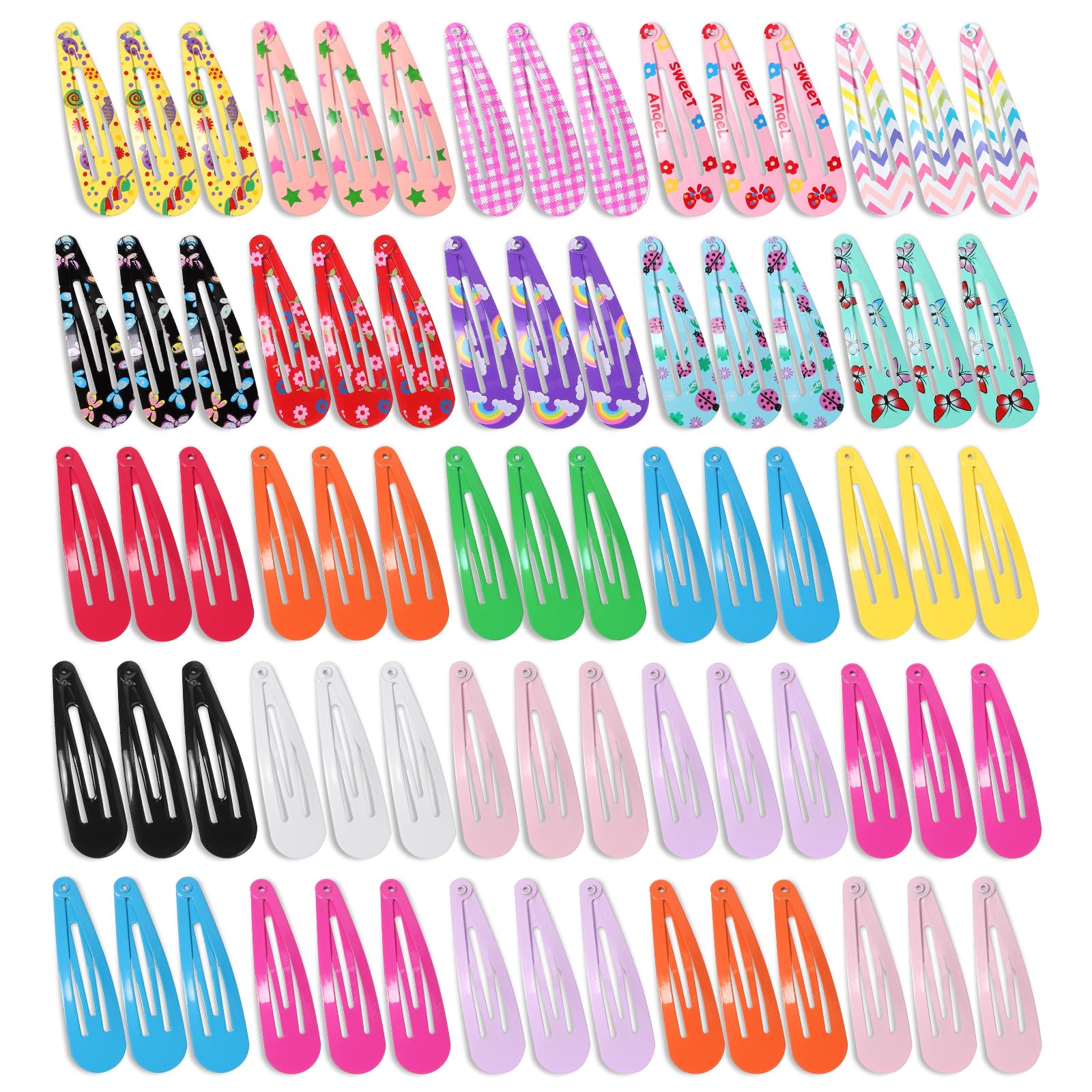 Hair Clips for Girls,130 Pcs No Slip Metal Snap, Barrettes for Kids Teens Women, Cute Candy Color Cartoon Design Hair Pins