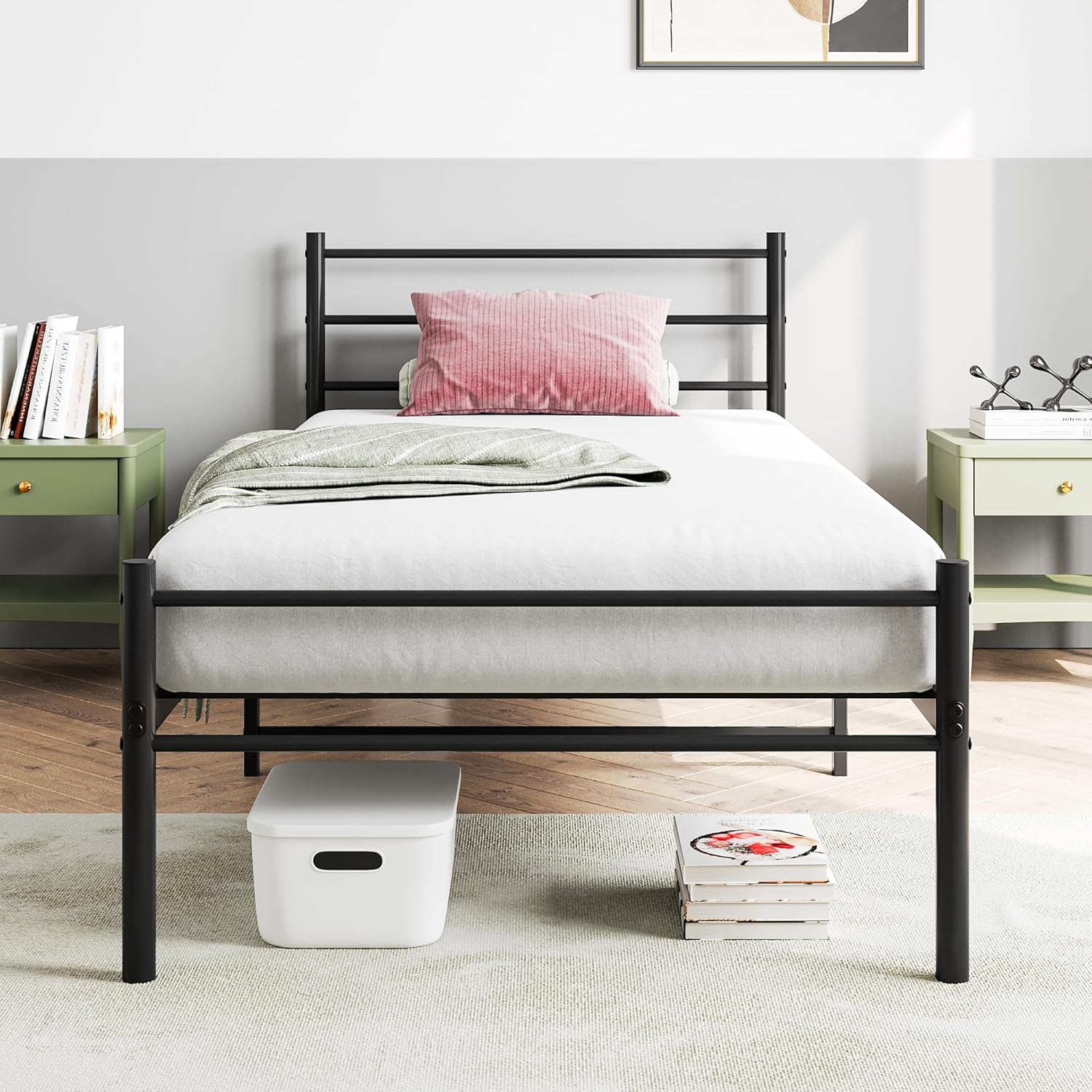 HOJINLINERO Single Bed Frames 3ft Metal Platform Bed Frame with