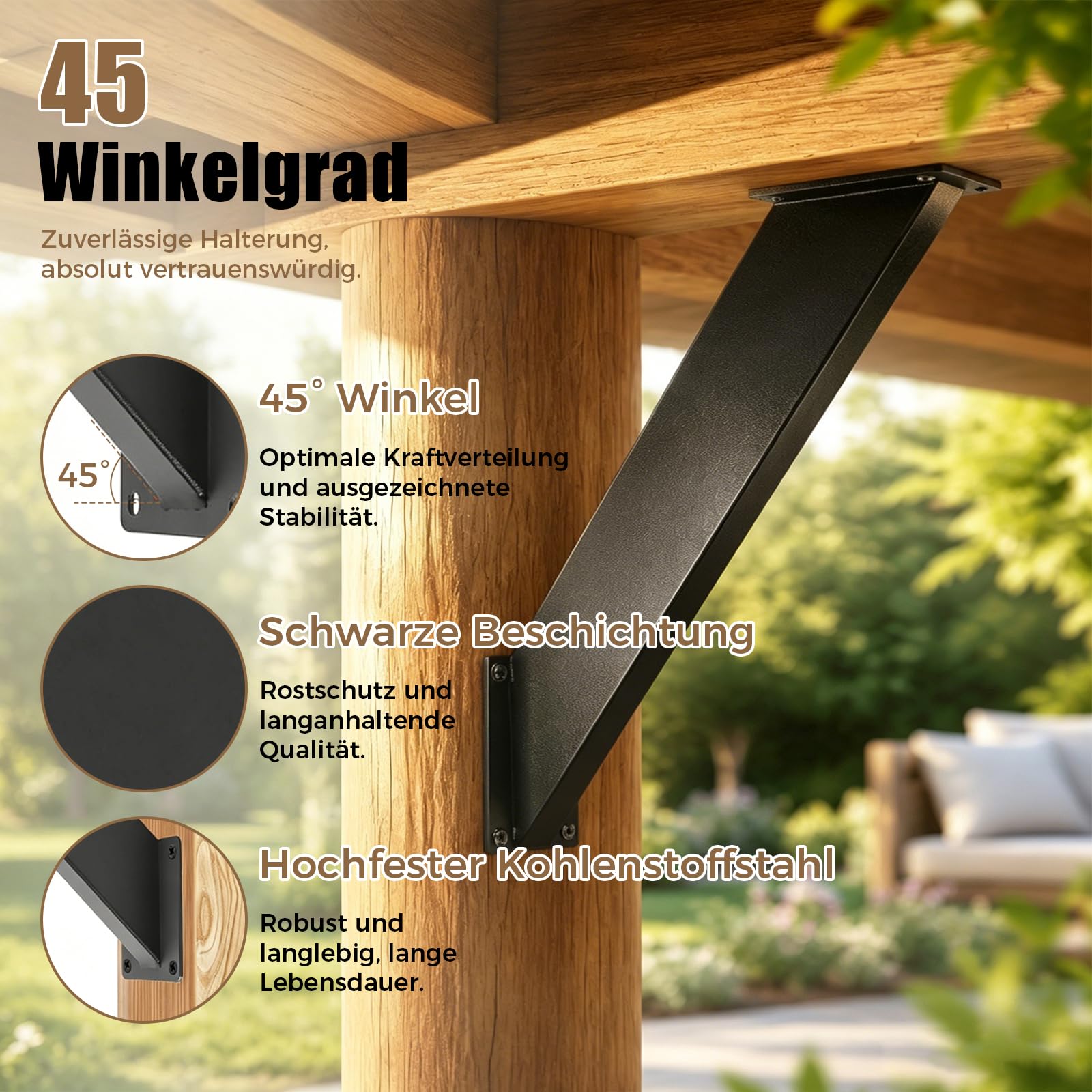 4 Stück 45-Grad Winkelhalterung, Balkenverbinder & Pfostenverbinde & Eckverbinder Holzverbinder, Rostfrei Wetterfest, für Pergola, Pavillon, Terrassenüberdachung